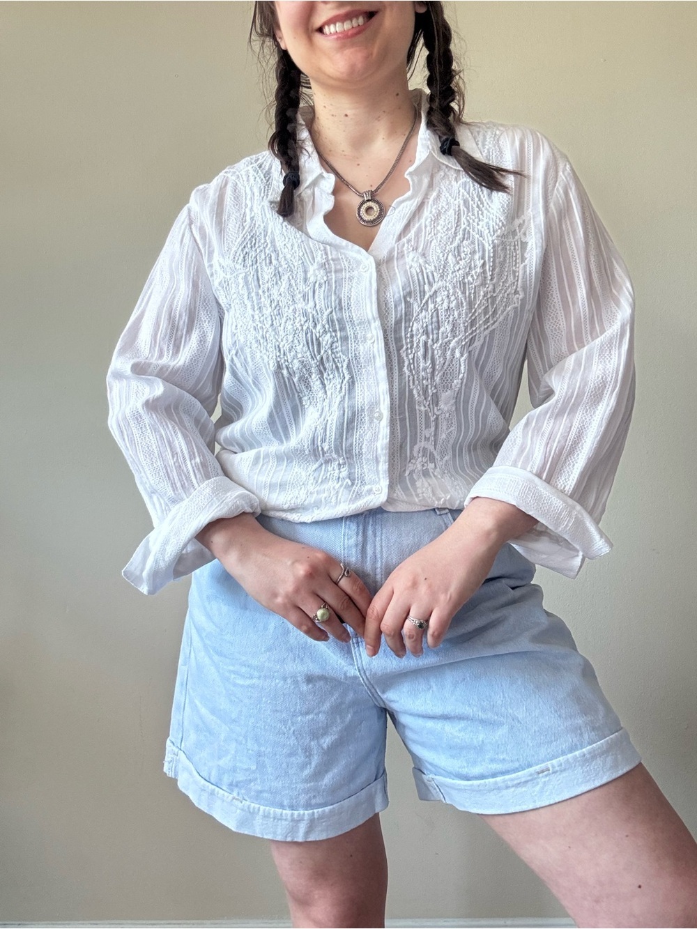 Deadstock Coldwater Creek White Embroidered Button-Front Women's Blouse